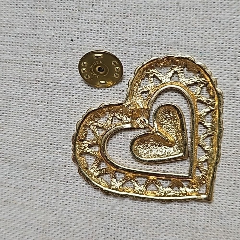 Vintage 18k Gold Overlay Queen Red Heart Jewelry Necklace Set - Picture 7 of 12